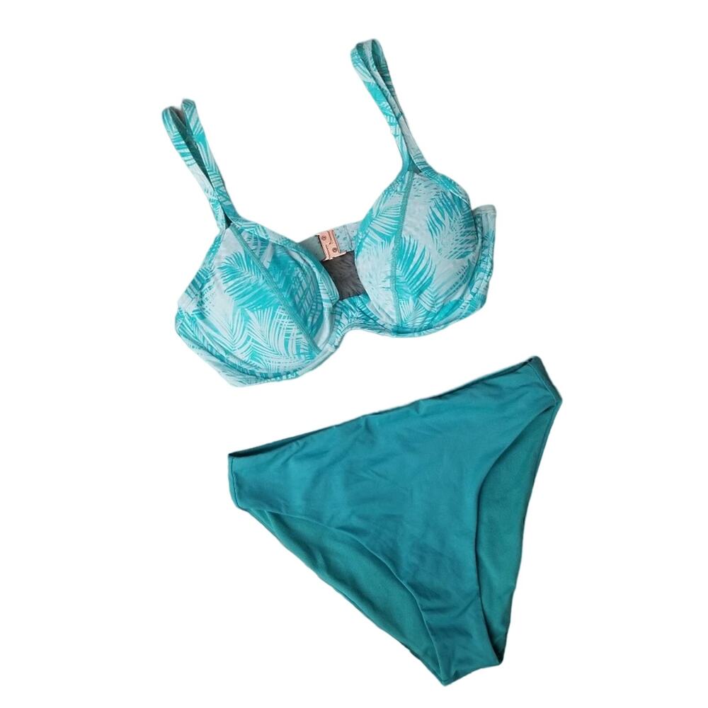 NWT! Swim Systems Tropical Underwire Blue Green Bikini 36D